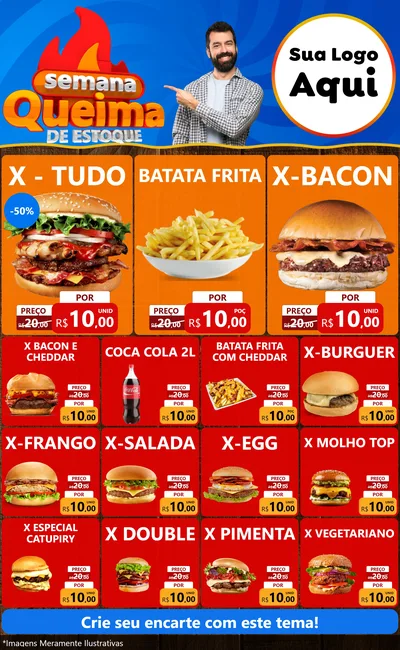 Modelo de Encarte para Encarte Grande com o tema Semana Queima de Estoque para Hamburgueria