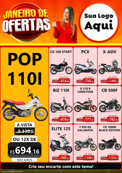 Modelo de Encarte para Encarte A4 Vertical com o tema Janeiro de Ofertas para Concessionaria de Motos