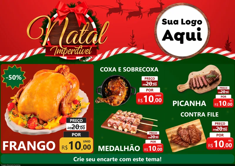 Modelo de Encarte para Encarte A4 Horizontal com o tema Natal Imperdível para Assados