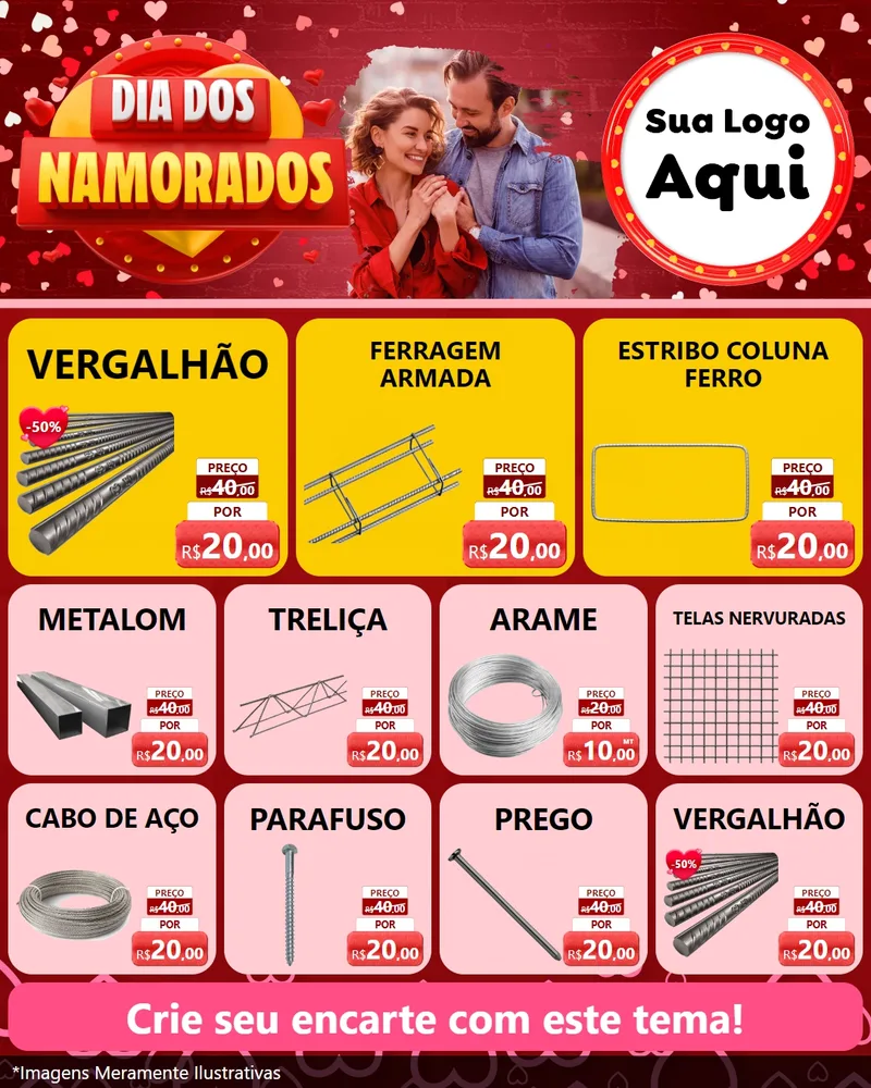 Modelo de Rede Social para Feed Instagram com o tema Dia Dos Namorados para Ferragens
