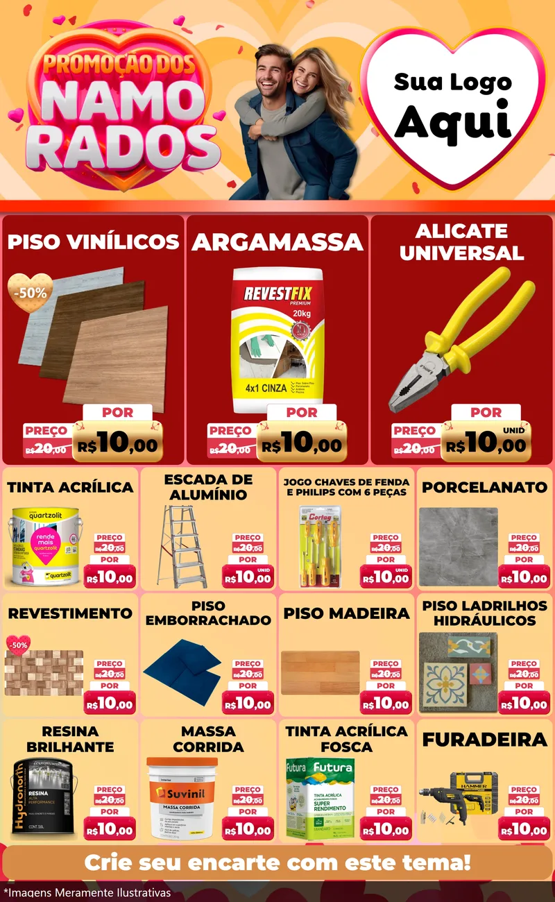 Modelo de Encarte para Encarte Grande com o tema Promoção dos Namorados para Material para Construção
