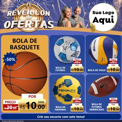 Modelo de Rede Social para Feed Facebook com o tema Réveillon de Ofertas para Artigos Esportivos