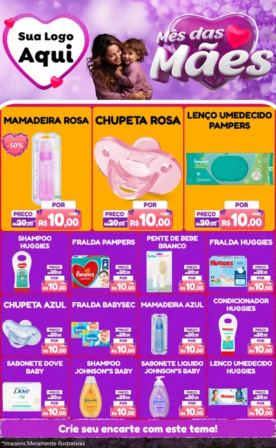 Modelo de Encarte para Encarte Grande com o tema Mês das Mães para Bebês
