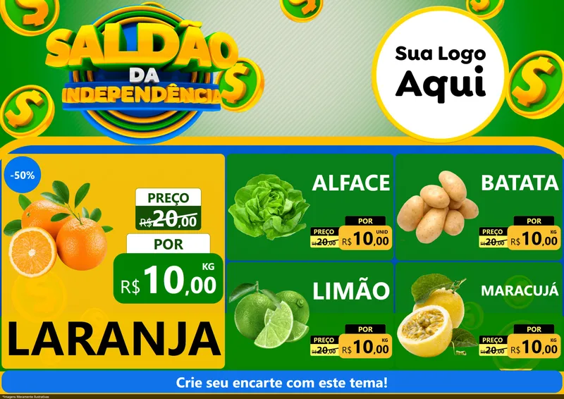 Modelo de Encarte para Encarte A4 Horizontal com o tema Saldão da Indepêndencia para Hortifrúti