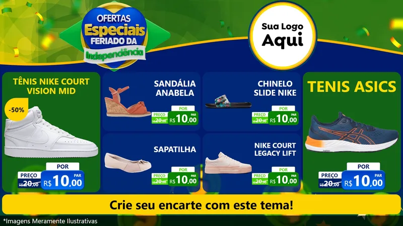 Modelo de TV para TV Horizontal com o tema Ofertas Especiais Feriado da Independência para Calçados