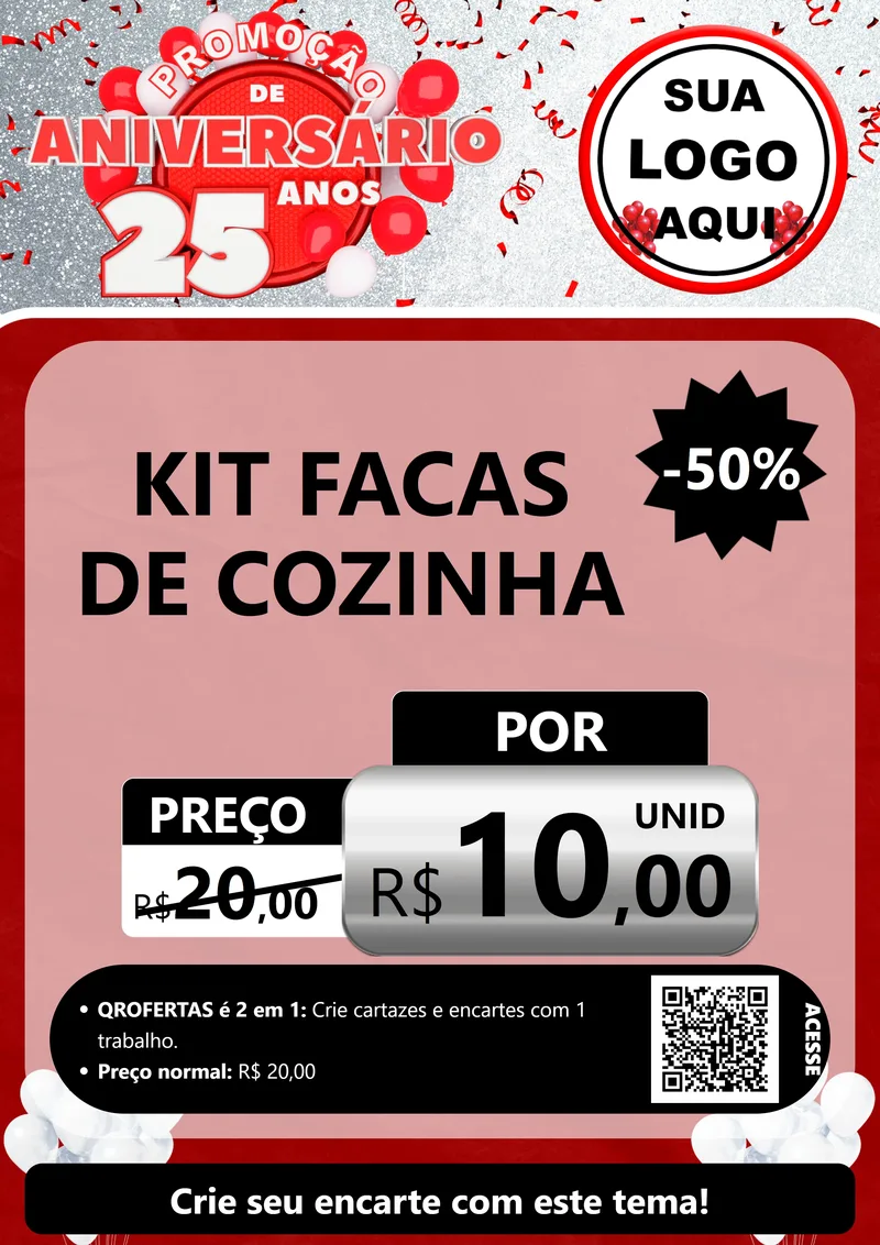 Modelo de Cartaz para Cartaz A4 Vertical com o tema Promoção de Aniversário - 25Anos para Utilidades Domésticas