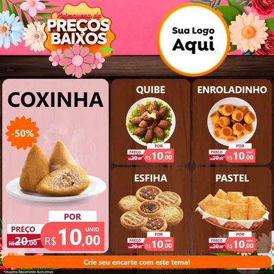 Modelo de Rede Social para Feed Facebook com o tema Primavera de Preços Baixos para Salgadaria