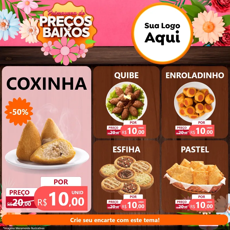 Modelo de Rede Social para Feed Facebook com o tema Primavera de Preços Baixos para Salgadaria