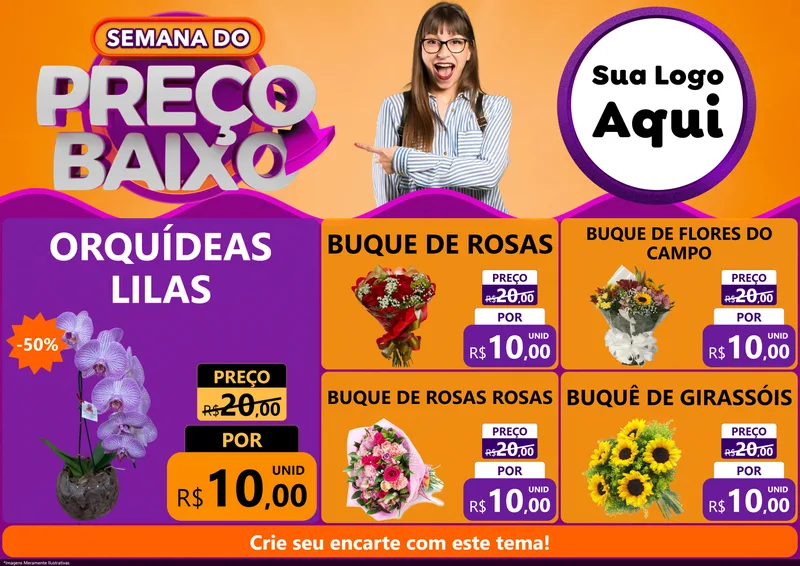 Modelo de Encarte para Encarte A4 Horizontal com o tema Semana do Preço Baixo para Floricultura e jardim