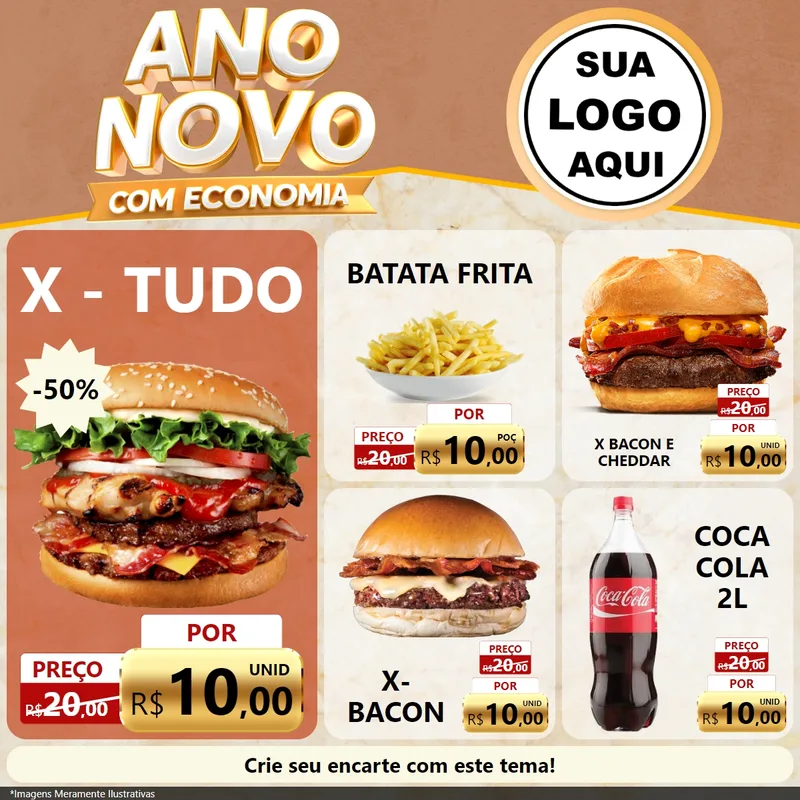Modelo de Rede Social para Feed Facebook com o tema Ano Novo Com Economia para Hamburgueria