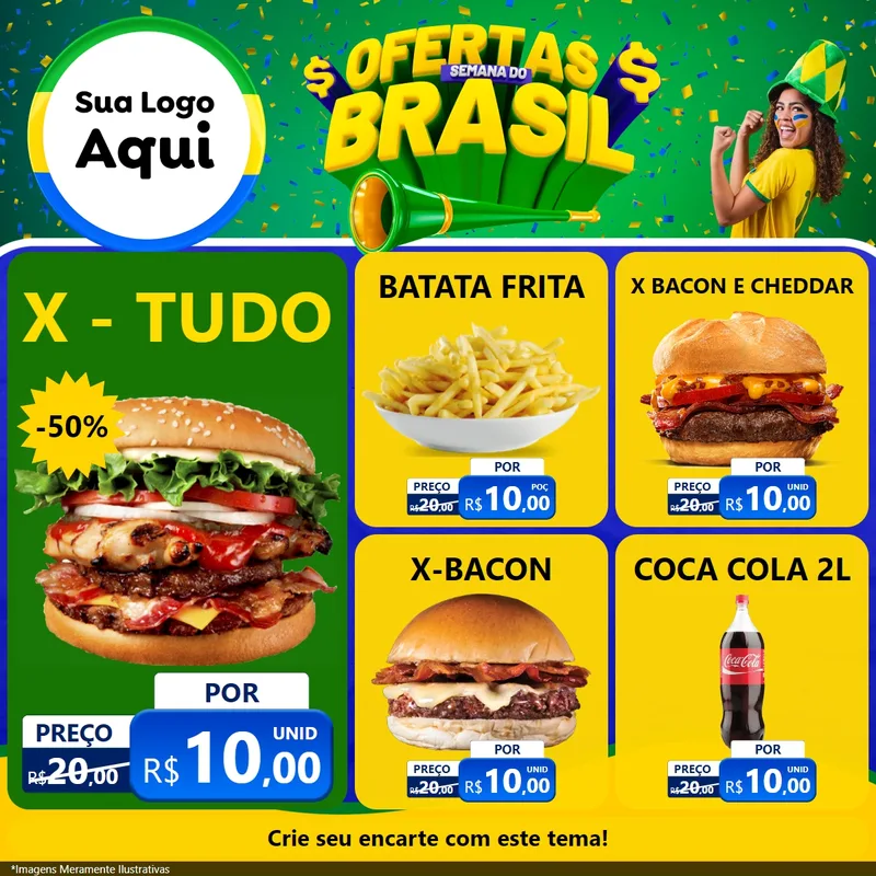Modelo de Rede Social para Feed Facebook com o tema Ofertas Semana do Brasil para Hamburgueria