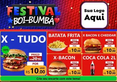 Modelo de Encarte para Encarte A4 Horizontal com o tema Festival Boi-Bumbá para Hamburgueria