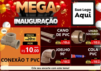 Modelo de Encarte para Encarte A4 Horizontal com o tema Mega Inauguração para Tubos e conexões