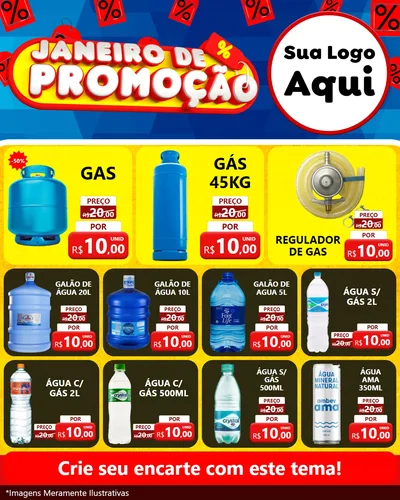 Modelo de Rede Social para Feed Instagram com o tema Janeiro de Promoção para Água e gás