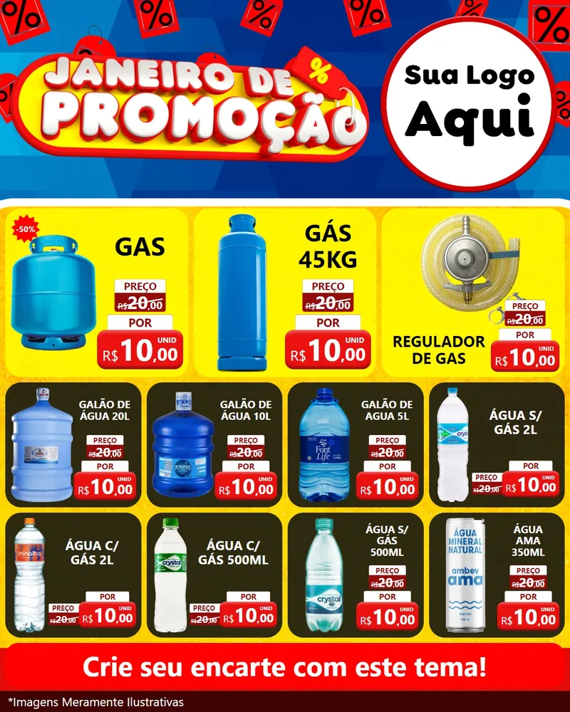 Modelo de Rede Social para Feed Instagram com o tema Janeiro de Promoção para Água e gás
