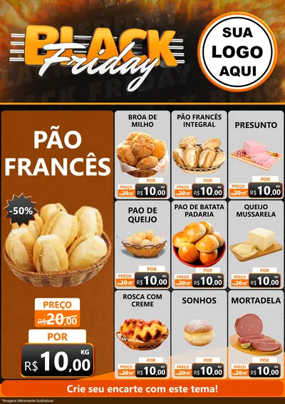 Modelo de Encarte para Encarte A4 Vertical com o tema Black Friday para Padaria