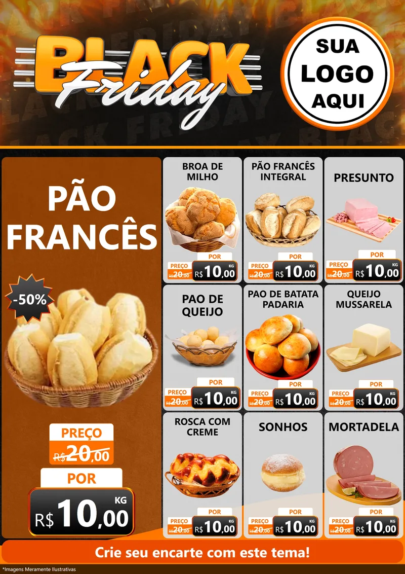 Modelo de Encarte para Encarte A4 Vertical com o tema Black Friday para Padaria