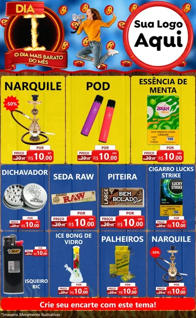 Modelo de Encarte para Encarte Grande com o tema Dia I - O Dia Mais Barato Do Mês para Tabacaria