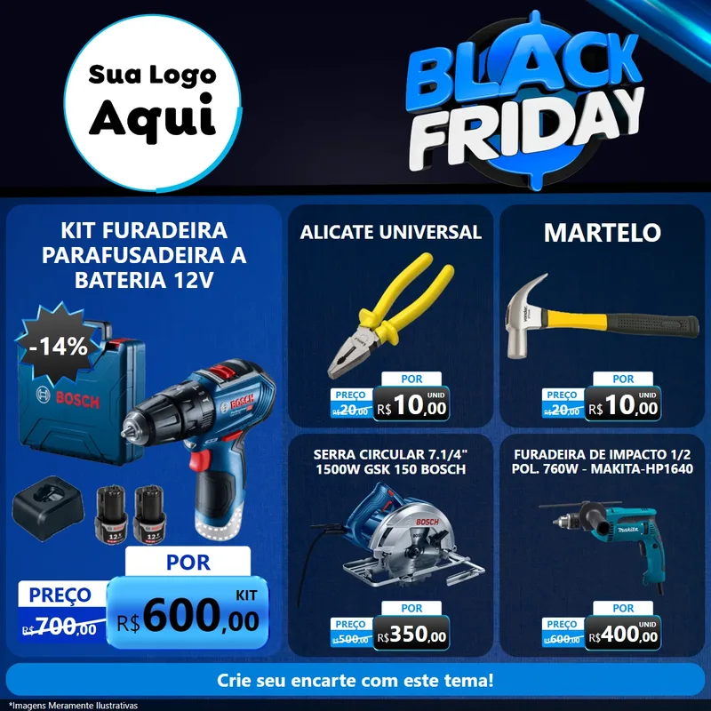 Modelo de Rede Social para Feed Facebook com o tema Black Friday para Maquinas e Ferramentas
