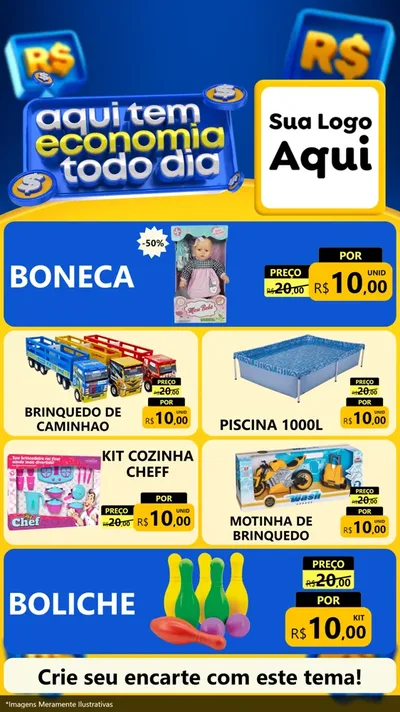 Modelo de TV para TV Vertical com o tema Aqui Tem Economia Todo Dia para Brinquedos