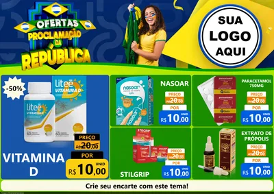 Modelo de Encarte para Encarte A4 Horizontal com o tema Ofertas Proclamação da República para Farmácia