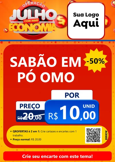 Modelo de Cartaz para Cartaz A4 Vertical com o tema Operação Julho Com Mais Economia para Produtos de Limpeza