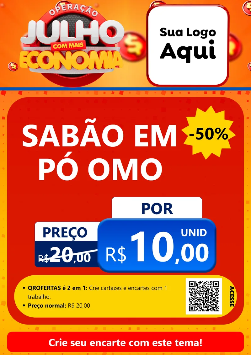 Modelo de Cartaz para Cartaz A4 Vertical com o tema Operação Julho Com Mais Economia para Produtos de Limpeza
