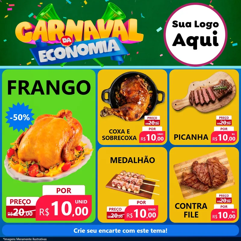 Modelo de Rede Social para Feed Facebook com o tema Carnaval da Economia para Assados