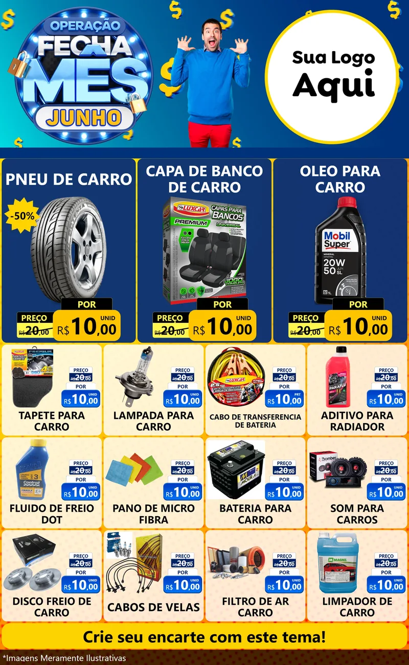 Modelo de Encarte para Encarte Grande com o tema Operação Fecha Mês, Junho para Auto peças