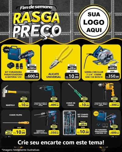 Modelo de Rede Social para Feed Instagram com o tema Fim de Semana Rasga Preço para Maquinas e Ferramentas