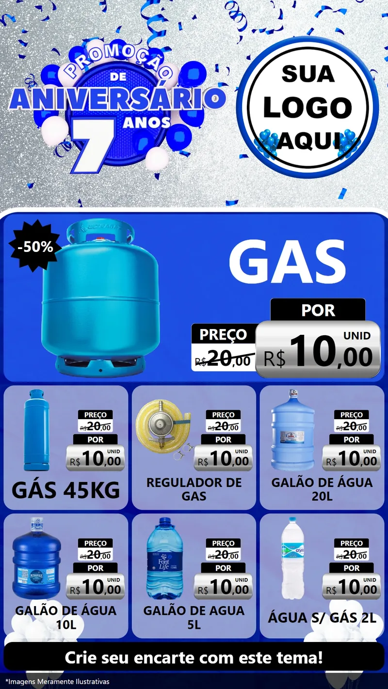 Modelo de Rede Social para Stories com o tema Promoção de Aniversário - 7 Anos para Água e gás