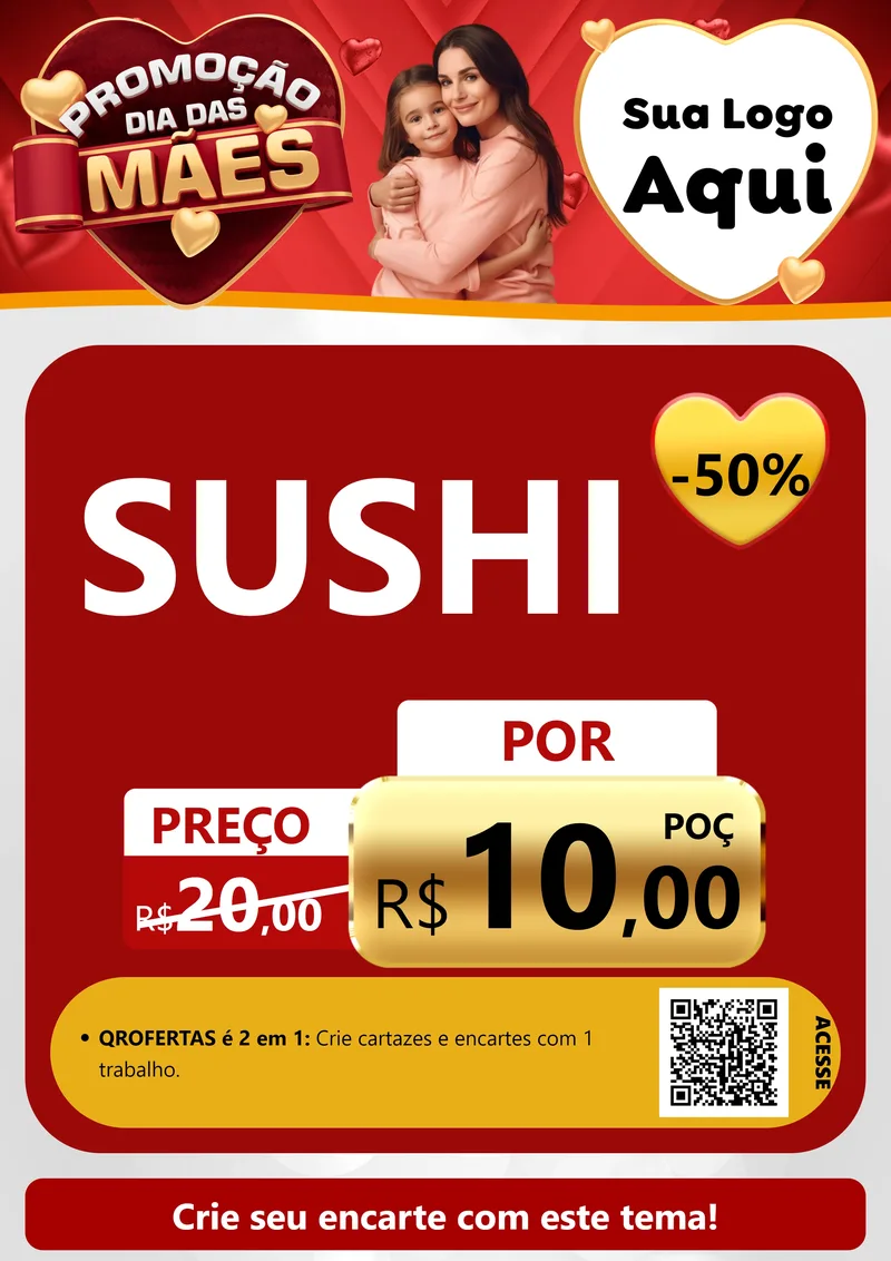 Modelo de Cartaz para Cartaz A4 Vertical com o tema Promoção Dia das Mães para Comida japonesa