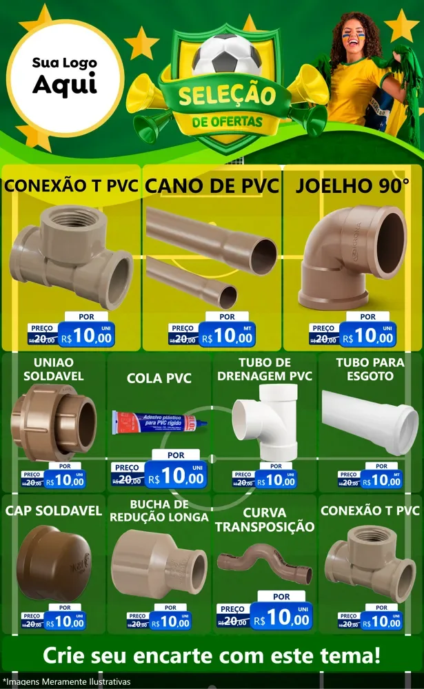 Modelo de Encarte para Encarte Grande com o tema Seleção de Ofertas - Copa para Tubos e conexões