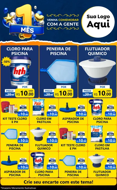 Modelo de Encarte para Encarte Grande com o tema Um Mês de Aniversário para Produtos para Piscina