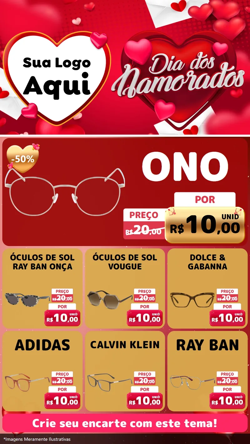 Modelo de Rede Social para Stories com o tema Dia Dos Namorados para Óticas