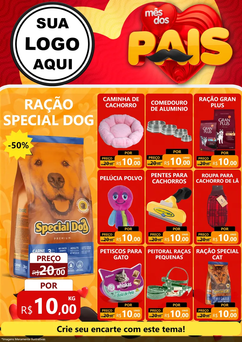 Modelo de Encarte para Encarte A4 Vertical com o tema Mês Dos Pais para Pet Shop