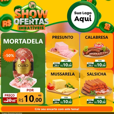 Modelo de Rede Social para Feed Facebook com o tema Show de Ofertas Imbatíveis para Frios e Laticínios