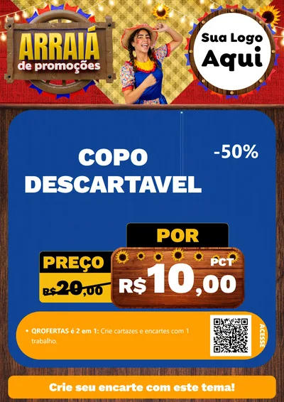 Modelo de Cartaz para Cartaz A4 Vertical com o tema Arraiá de Promoções para Embalagens