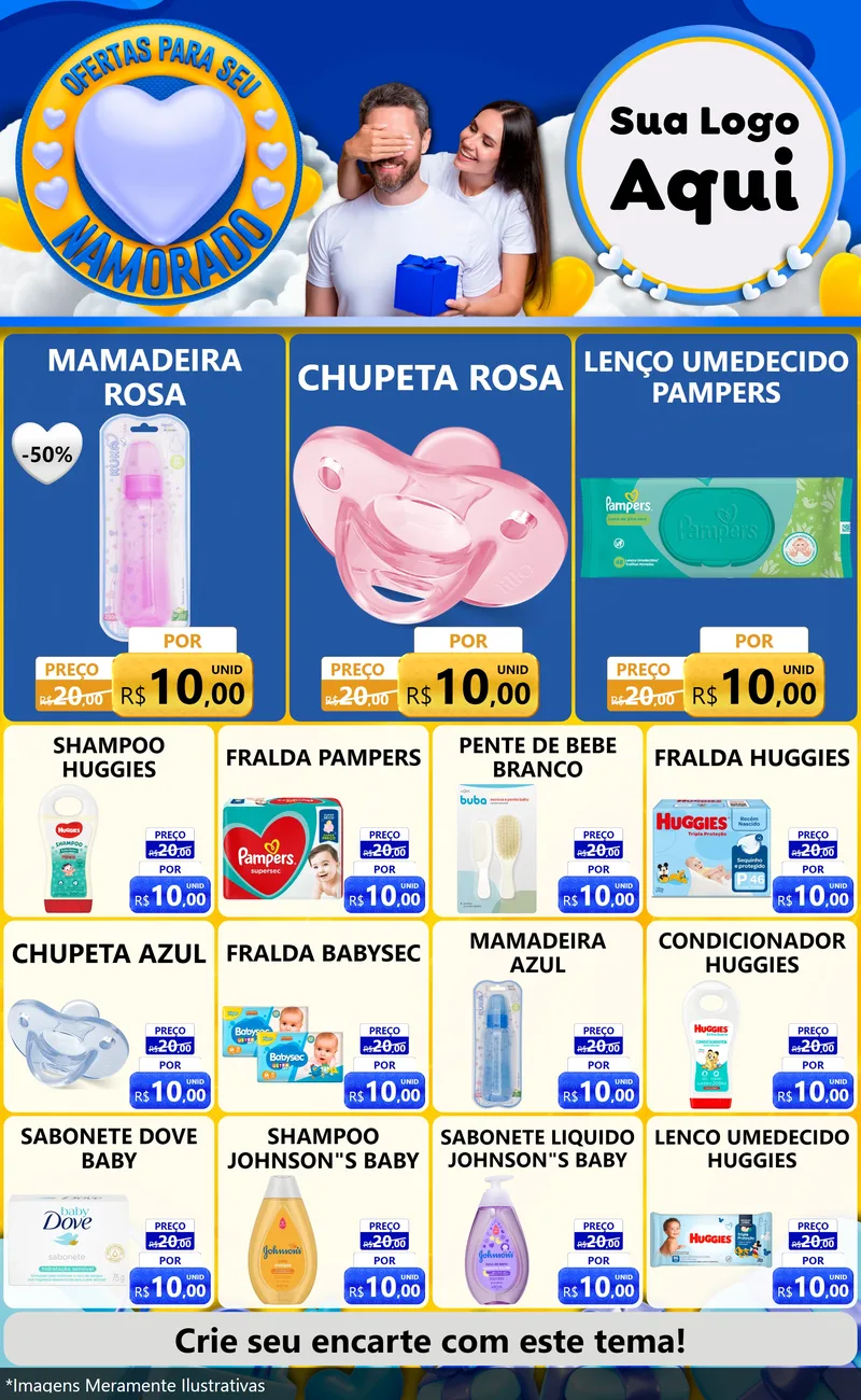 Modelo de Encarte para Encarte Grande com o tema Ofertas Para Seu Namorado para Bebês