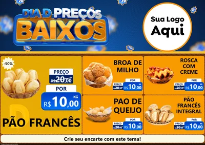 Modelo de Encarte para Encarte A4 Horizontal com o tema Dia D Preço Baixo para Padaria