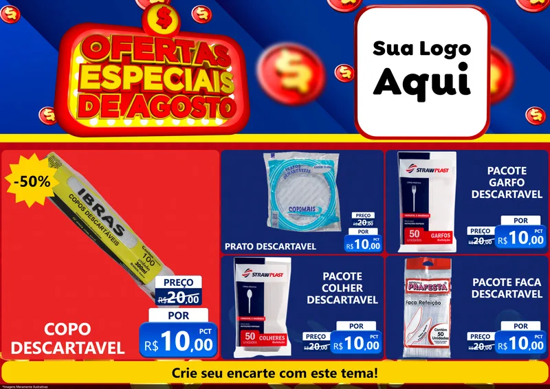 Modelo de Encarte para Encarte A4 Horizontal com o tema Ofertas Especiais de Agosto para Embalagens