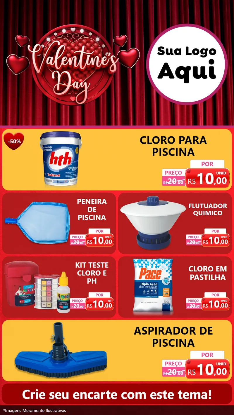 Modelo de TV para TV Vertical com o tema Valentine's Day para Produtos para Piscina