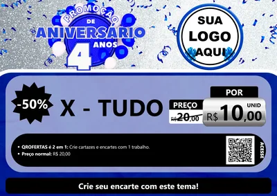 Modelo de Cartaz para Cartaz A4 Horizontal com o tema Promoção de Aniversário - 4 Anos para Hamburgueria