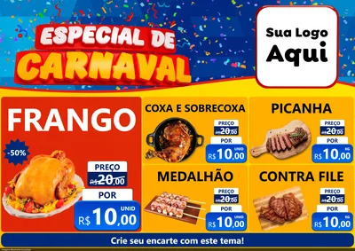 Modelo de Encarte para Encarte A4 Horizontal com o tema Especial de Carnaval para Assados