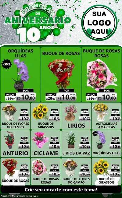 Modelo de Encarte para Encarte Grande com o tema Promoção de Aniversário - 10 Anos para Floricultura e jardim