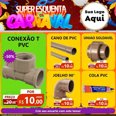 Modelo de Rede Social para Feed Facebook com o tema Super Esquenta de Carnaval para Tubos e conexões