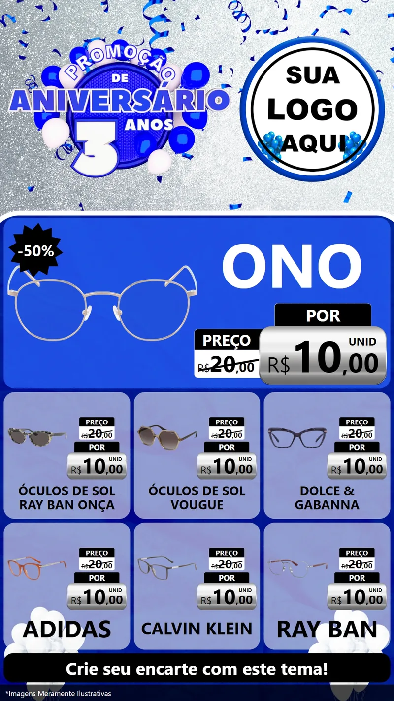 Modelo de Rede Social para Stories com o tema Promoção de Aniversário - 3 Anos para Óticas