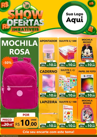 Modelo de Encarte para Encarte A4 Vertical com o tema Show de Ofertas Imbatíveis para Papelaria