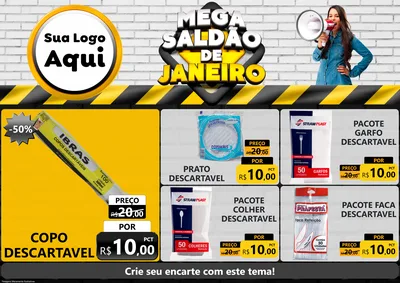 Modelo de Encarte para Encarte A4 Horizontal com o tema Mega Saldão de Janeiro para Embalagens