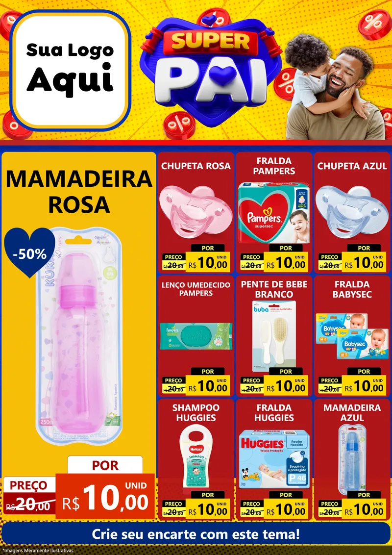 Modelo de Encarte para Encarte A4 Vertical com o tema Super Pai para Bebês